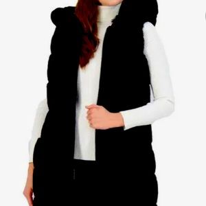 Via Spiga Womens Black Faux Fur Water Resistant Midi Outerwear Vest Coat NWT